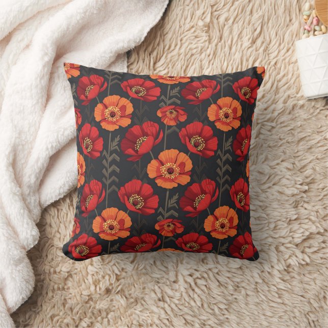 Bold Red and Orange Poppy Kissen (Decke)