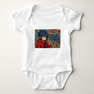 Bold Red Anime USA Graphic T-Shirt Baby Strampler