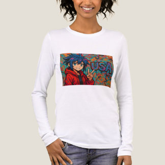 Bold Red Anime USA Graphic T-Shirt Tri-Blend Shirt