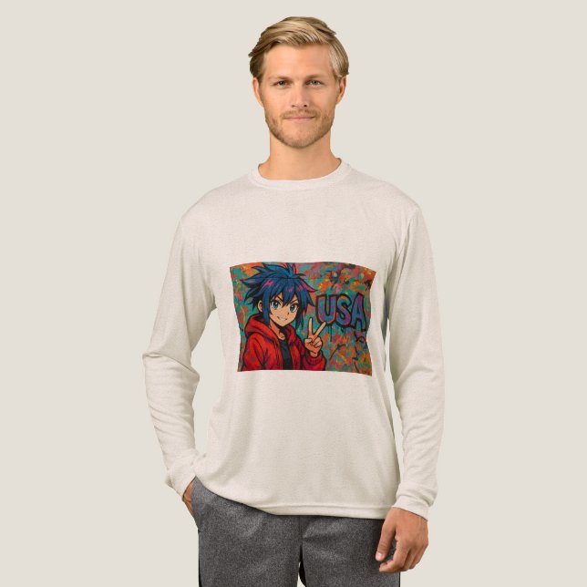 Bold Red Anime USA Graphic T-Shirt Tri-Blend Shirt (Volle Vorderseite)