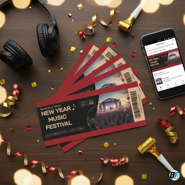 Bold Red & Black New Year Music Festival Concert T Einladung (NEW YEAR CONCERT TICKET)