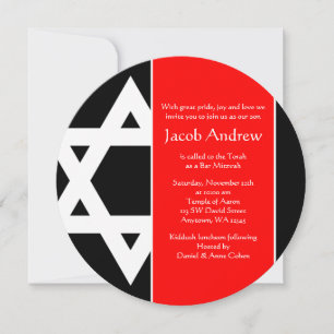Bold Red Black Star von David Round Bar Mitzvah Einladung