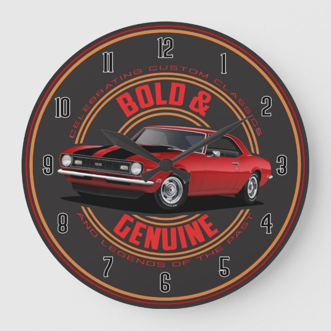 Bold Red Camaro Large Clock Große Wanduhr (Vorderseite)