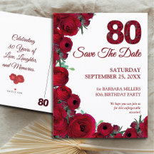 Bold Red Floral 80. Geburtstag Save the Date