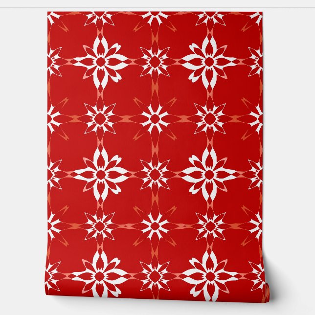 Bold Red Floral Geometric Musterdesign Tapete (Abrollen)
