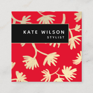 Bold Red Gold Artistic Floral Pattern Quadratische Visitenkarte