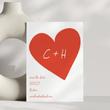 Bold Red Heart Liebe Paares Initialen Save the Dat