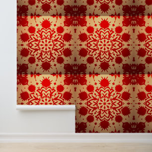 Bold Red Mandala auf Golden Background Tapete