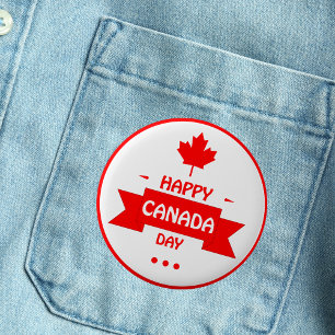 Bold Red Maple Leaf Happy Canada Day Button