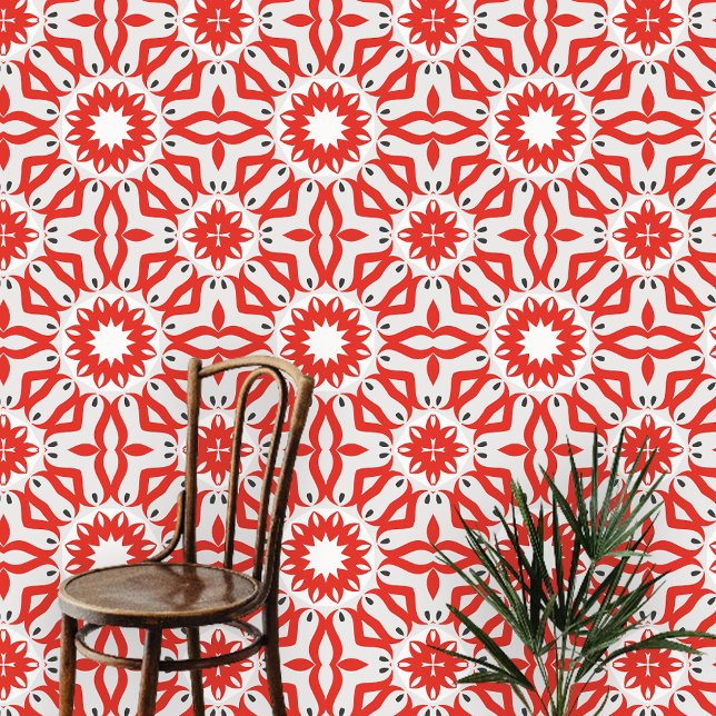 Bold Red Marokcan Style Geometric Pattern Tapete (Von Creator hochgeladen)