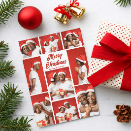 Bold Red Merry Christmas Photo Collage 2025 Feiertagskarte