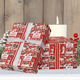 Bold Red Merry Christmas Photo Collage 2025 Geschenkpapier