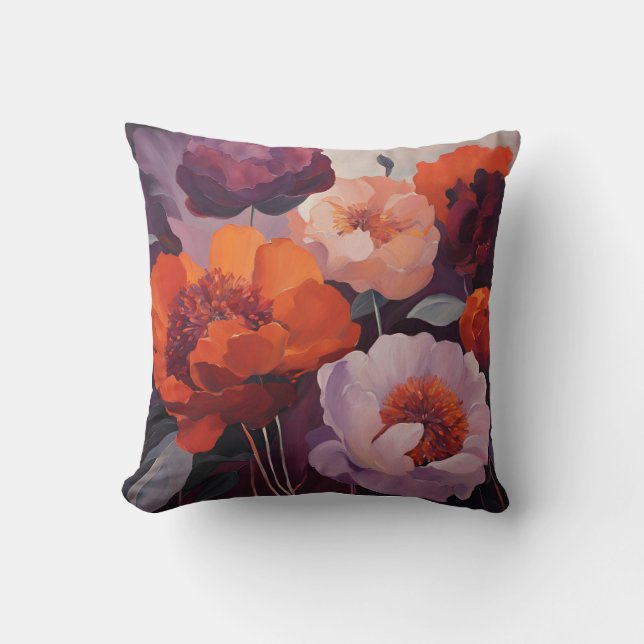 Bold Red Orange Floral Pattern Blogs Kissen (Vorderseite)