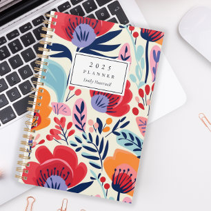 Bold Red Orange Floral Pattern Personalisiert 2025 Planer