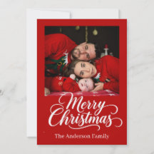 Bold Red Personalized Merry Christmas Family Photo