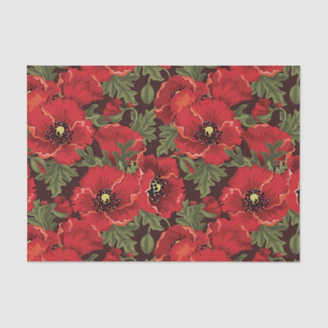BOLD Red Poppies und Ladybug Modernes Blumenmuster Seidenpapier (Vorderseite)