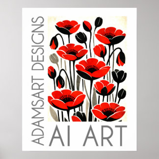 Bold Red Poppy Flowers Modern Botanical Art Poster