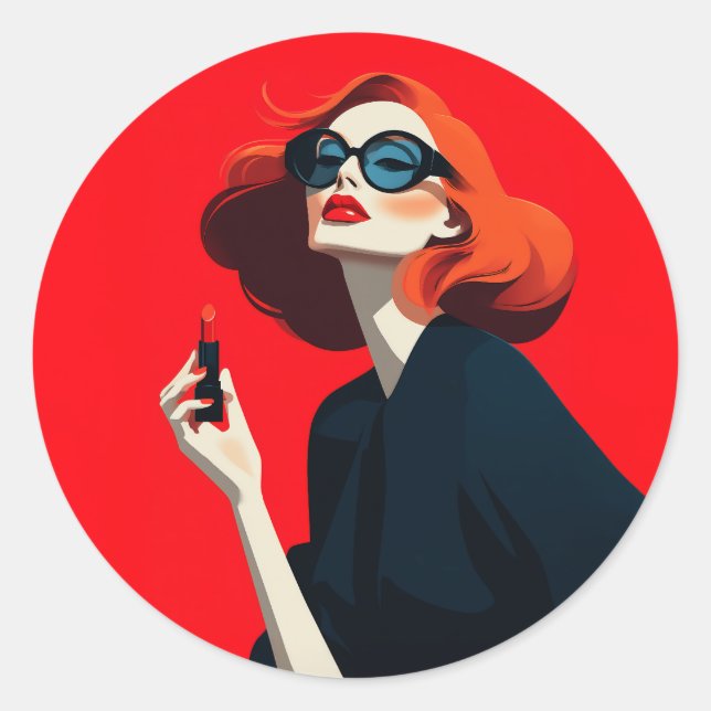 Bold Red Retro Glamour Runder Aufkleber (Vorderseite)