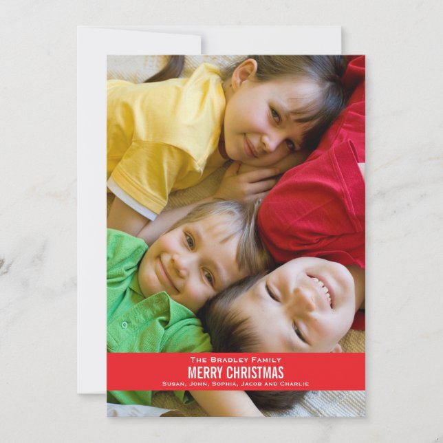 Bold Red Ribbon Christmas Card Feiertagskarte (Vorderseite)