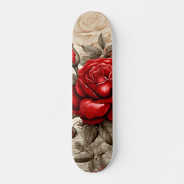 Bold Red  Rose Decoupage Inspired Collage Skateboard (Vorne)