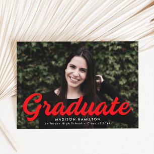 Bold Red Script Photo Graduation Ankündigung