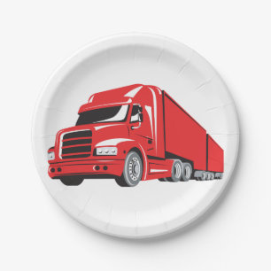 Bold Red Semi Truck Big Rig Trucker Pappteller