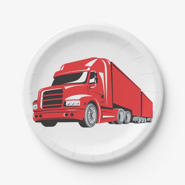 Bold Red Semi Truck Big Rig Trucker Pappteller (Vorderseite)