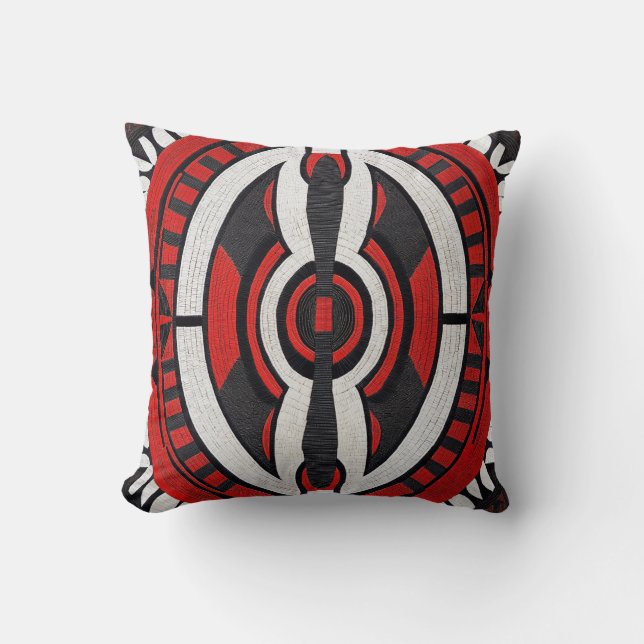 Bold Red Tribal Mosaic Pillow Kissen (Vorderseite)