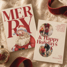 Bold Red Typografy Santa Foto Holiday Card