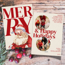 Bold Red Typografy Santa Foto Holiday Card