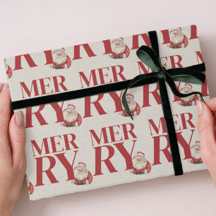Bold Red Typografy Santa Holiday Geschenkpapier