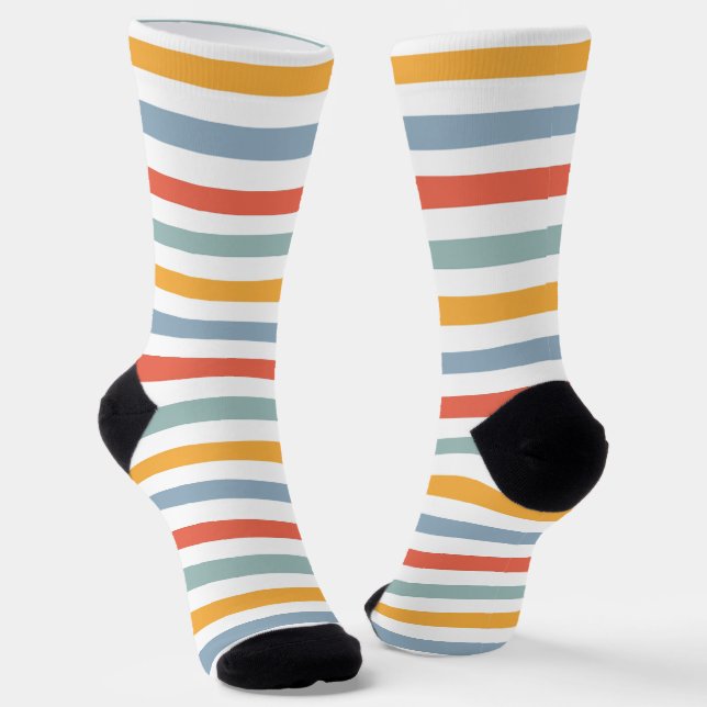 Bold Retro 70s Horizontal Stripes Orange Teal And  Socken (Gewinkelt)
