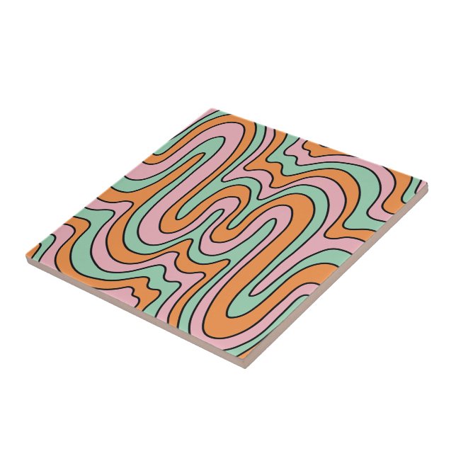 Bold Retro Abstrakte Wavy Lines Fliese (Seite)
