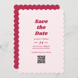Bold Retro Chic Viva Magenta Pink QR Code Wedding Save The Date