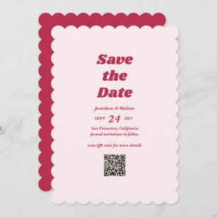 Bold Retro Chic Viva Magenta Pink QR Code Wedding Save The Date