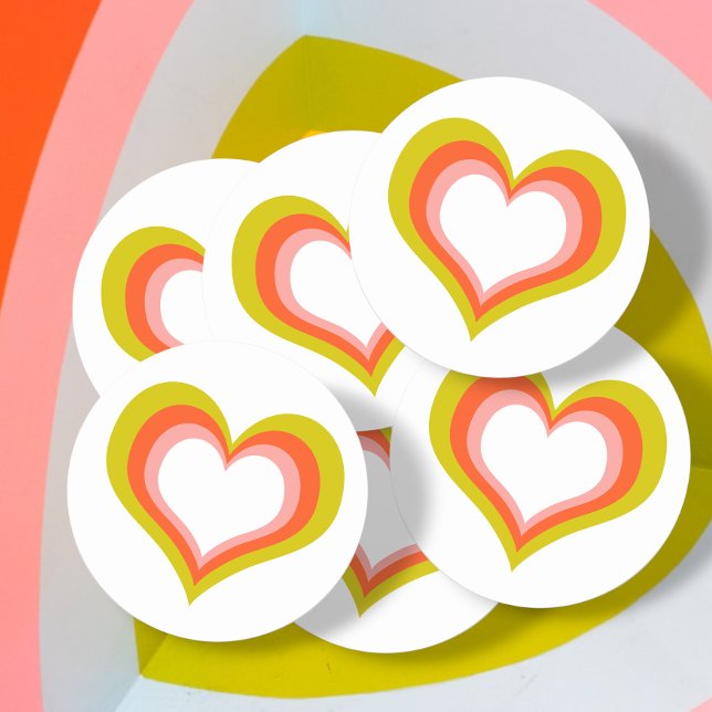 Bold Retro Citrus Wedding Heart Runder Aufkleber (Bold Retro Citrus Wedding Heart Classic Round Stickers from Ricaso)