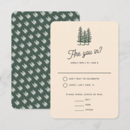 Bold Retro Green Mountain Forest Wedding RSVP Karte