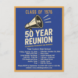 Bold Retro High School Reunion Pep Rally Megaphone Postkarte