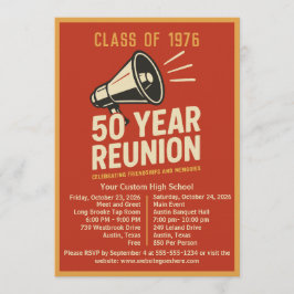 Bold Retro Megaphone 50 Year High School Reunion Einladung