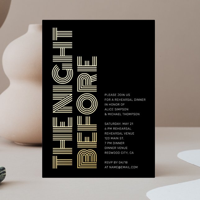 Bold Retro Monogram Rehearsal Dinner Folieneinladung (Von Creator hochgeladen)