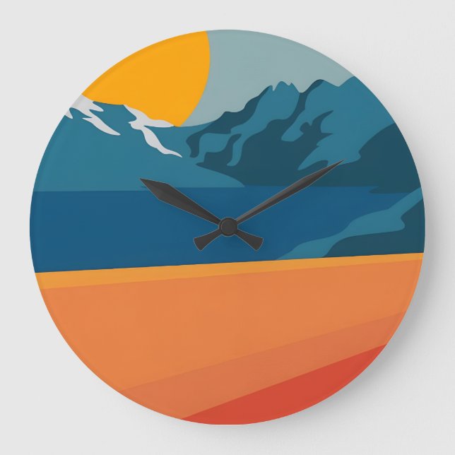 Bold Retro Mountain Scene - Red and Blue Minimalis Große Wanduhr (Vorderseite)