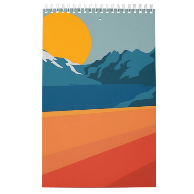 Bold Retro Mountain Scene - Red and Blue Minimalis Kalender (Titelbild)