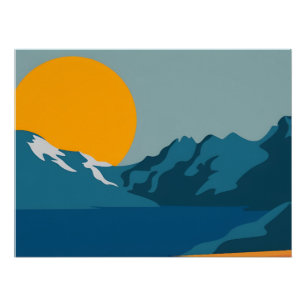 Bold Retro Mountain Scene - Rot und Blau Poster