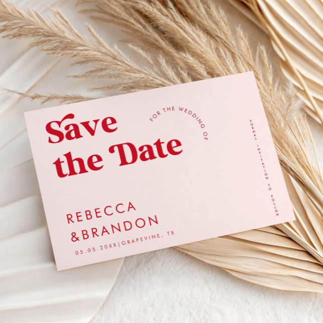 Bold Retro Pink & Red Typografy Modern Wedding Save The Date (Von Creator hochgeladen)