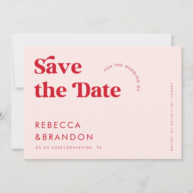 Bold Retro Pink & Red Typografy Modern Wedding Save The Date (Vorderseite)