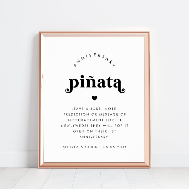 Bold Retro Script Anniversary Piñata Wedding Sign Poster (Von Creator hochgeladen)