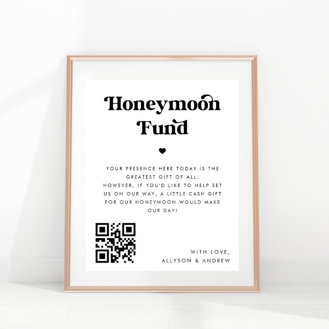 Bold Retro Script Heart Honeymoon Fund Wedding Poster (Von Creator hochgeladen)