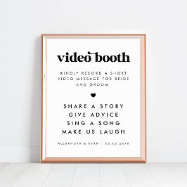 Bold Retro Script Heart Wedding Video Booth Sign Poster