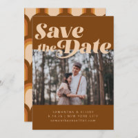 Bold Retro Typografy Groovy Brown Foto Wedding