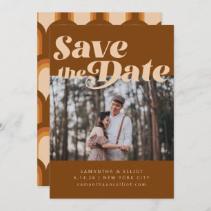 Bold Retro Typografy Groovy Brown Foto Wedding Save The Date